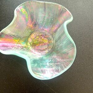 Opalescent glass votive candle holder or trinket dish.  Unique one of a kind